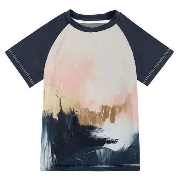 FORMRS Boys Rash Guard with Short Sleeves UPF 50  Swim Shirts Sizes 3-12T, Abstract Landscape