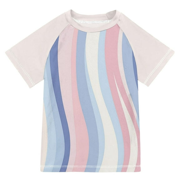 FORMRS Boys Rash Guard with Short Sleeves UPF 50  Swim Shirts Sizes 3-12T, Abstract Pink