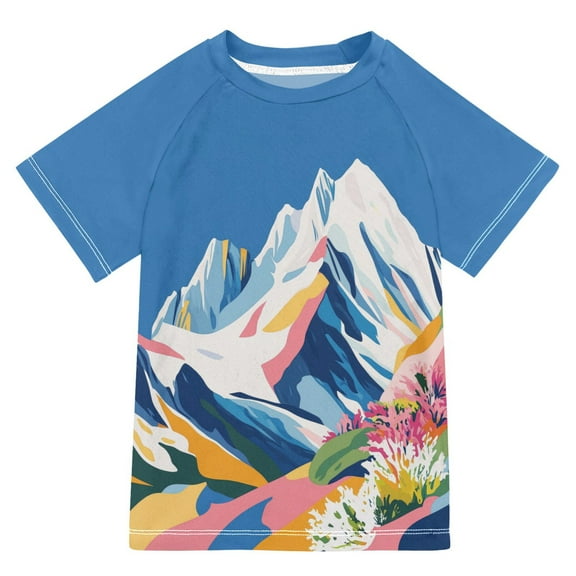 FORMRS Boys Rash Guard with Short Sleeves UPF 50  Swim Shirts Sizes 3-12T, Abstract Snow Mountain
