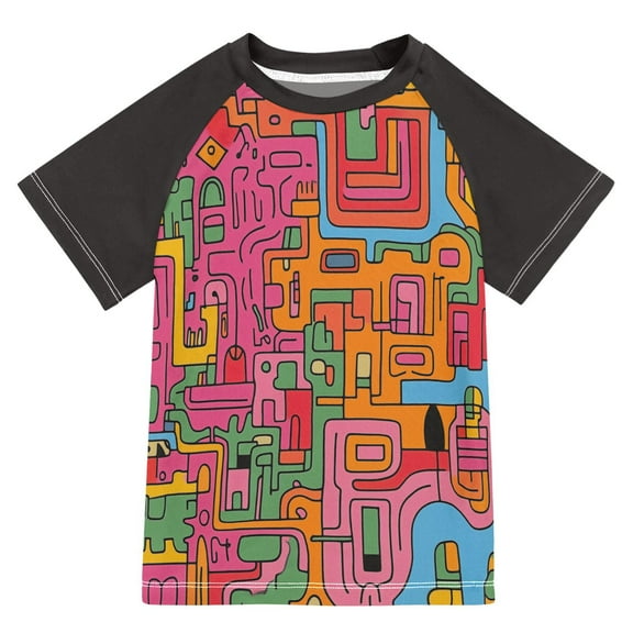 FORMRS Boys Rash Guard with Short Sleeves UPF 50 Swim Shirts Sizes 3-12T, Art City