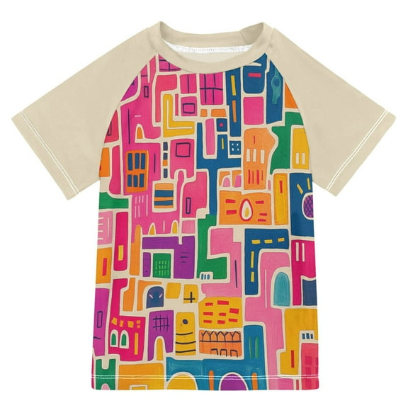 FORMRS Boys Rash Guard with Short Sleeves UPF 50 Swim Shirts Sizes 3-12T, Art Map