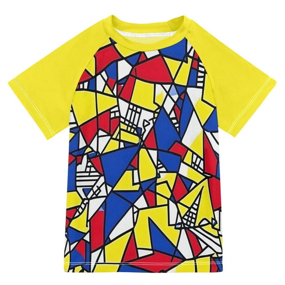 FORMRS Boys Rash Guard with Short Sleeves UPF 50  Swim Shirts Sizes 3-12T, Art Triangles