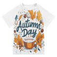 thumbnail image 1 of FORMRS Boys Rash Guard Short Sleeves Swim Shirt Quick Dry UPF 50+ Sun Protection, Sizes 3-12T, Autumn Day with Cocoa Pattern, 1 of 6
