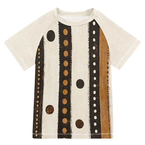 FORMRS Boys Rash Guard with Short Sleeves UPF 50 Swim Shirts Sizes 3-12T, Beige Abstract Dots