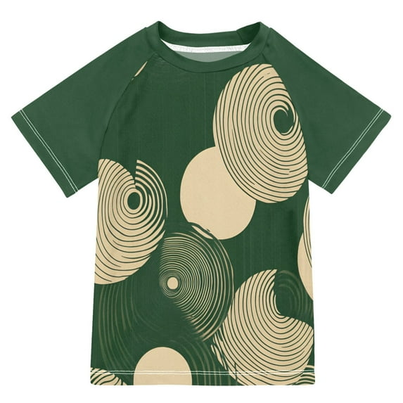 FORMRS Boys Rash Guard Short Sleeves Swim Shirt Quick Dry UPF 50+ Sun Protection, Sizes 3-12T, Beige Abstract