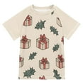 thumbnail image 1 of FORMRS Boys Rash Guard with Short Sleeves UPF 50+ Swim Shirts Sizes 3-12T, Beige Christmas Gift Pattern, 1 of 6