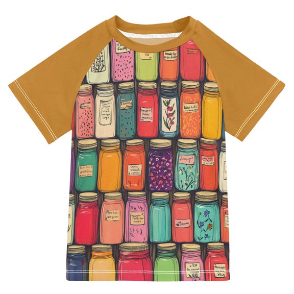 FORMRS Boys Rash Guard with Short Sleeves UPF 50 Swim Shirts Sizes 3-12T, Beige Jar