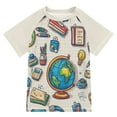 thumbnail image 1 of FORMRS Boys Rash Guard with Short Sleeves UPF 50+ Swim Shirts Sizes 3-12T, Beige School, 1 of 6