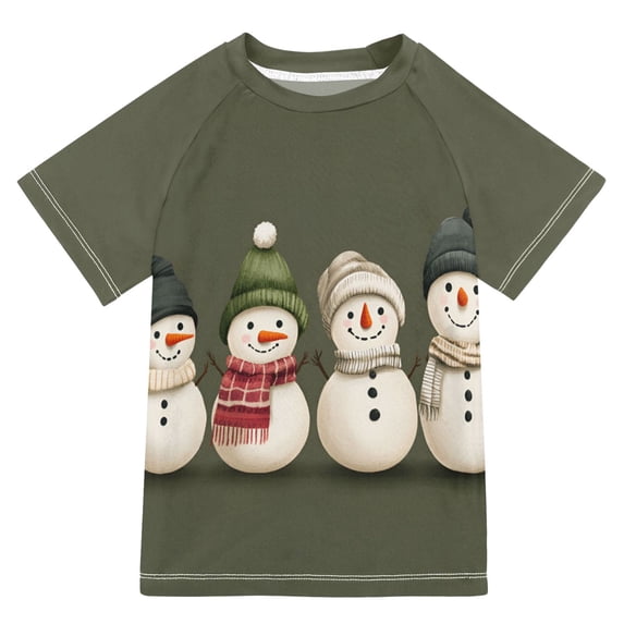 FORMRS Boys Rash Guard with Short Sleeves UPF 50+ Swim Shirts Sizes 3-12T, Beige Snowmen