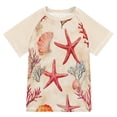 thumbnail image 1 of FORMRS Boys Rash Guard Short Sleeves Swim Shirt Quick Dry UPF 50+ Sun Protection, Sizes 3-12T, Beige Starfish, 1 of 6