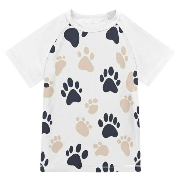 FORMRS Boys Rash Guard with Short Sleeves UPF 50+ Swim Shirts Sizes 3-12T, Black Cat Paw