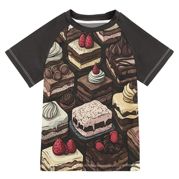 FORMRS Boys Rash Guard with Short Sleeves UPF 50  Swim Shirts Sizes 3-12T, Black Chocolate Cakes