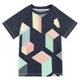 thumbnail image 1 of FORMRS Boys Rash Guard with Short Sleeves UPF 50+ Swim Shirts Sizes 3-12T, Black Cubes, 1 of 6
