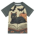 thumbnail image 1 of FORMRS Boys Rash Guard with Short Sleeves UPF 50+ Swim Shirts Sizes 3-12T, Black Halloween Cat, 1 of 6