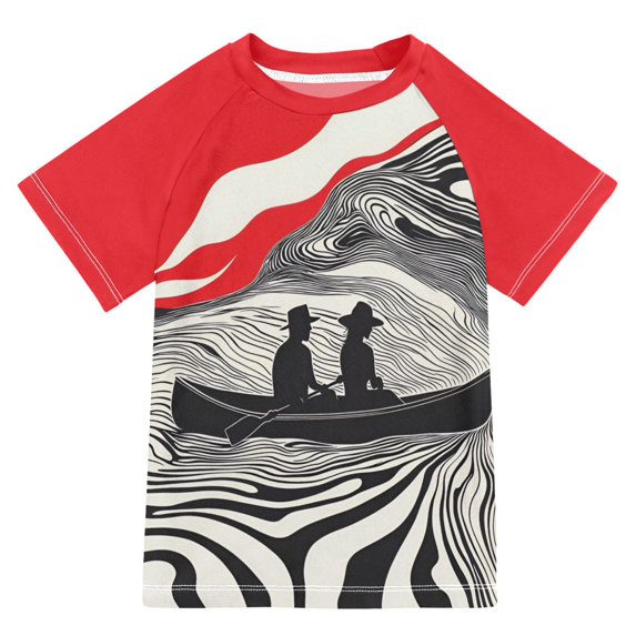 FORMRS Boys Rash Guard Short Sleeves Swim Shirt Quick Dry UPF 50+ Sun Protection, Sizes 3-12T, Black Illusionary Boat