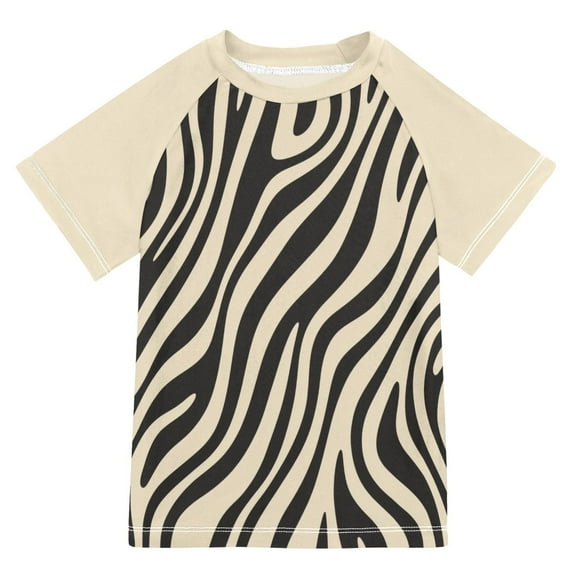 FORMRS Boys Rash Guard with Short Sleeves UPF 50+ Swim Shirts Sizes 3-12T, Black Lines