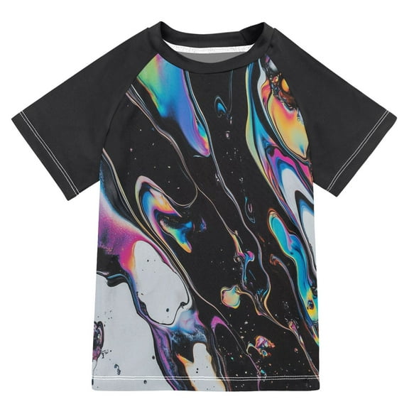 FORMRS Boys Rash Guard with Short Sleeves UPF 50+ Swim Shirts Sizes 3-12T, Black