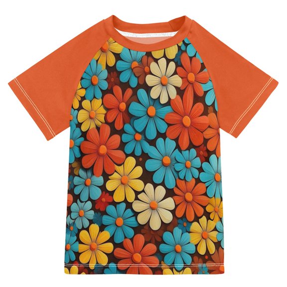 FORMRS Boys Rash Guard with Short Sleeves UPF 50  Swim Shirts Sizes 3-12T, Blooming Flowers
