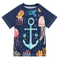 thumbnail image 1 of FORMRS Boys Rash Guard with Short Sleeves UPF 50+ Swim Shirts Sizes 3-12T, Blue Anchor, 1 of 6