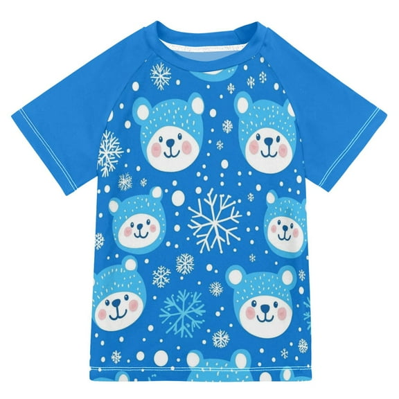 FORMRS Boys Rash Guard with Short Sleeves UPF 50  Swim Shirts Sizes 3-12T, Blue Bears