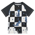 thumbnail image 1 of FORMRS Boys Rash Guard Short Sleeves Swim Shirt Quick Dry UPF 50+ Sun Protection, Sizes 3-12T, Blue Cat Stars, 1 of 6