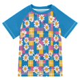 thumbnail image 1 of FORMRS Boys Rash Guard Short Sleeves Swim Shirt Quick Dry UPF 50+ Sun Protection, Sizes 3-12T, Blue Checkered Daisy, 1 of 6