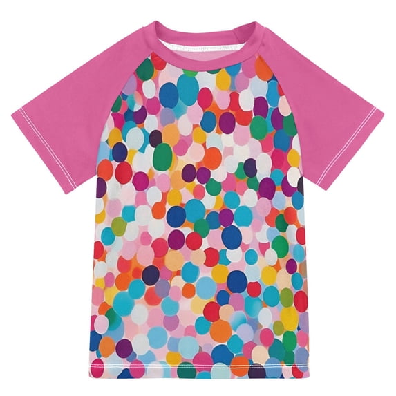 FORMRS Boys Rash Guard Short Sleeves Swim Shirt Quick Dry UPF 50+ Sun Protection, Sizes 3-12T, Blue Colorful Circles