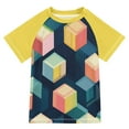 thumbnail image 1 of FORMRS Boys Rash Guard Short Sleeves Swim Shirt Quick Dry UPF 50+ Sun Protection, Sizes 3-12T, Blue Cubes, 1 of 6
