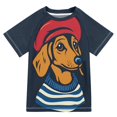 thumbnail image 1 of FORMRS Boys Rash Guard with Short Sleeves UPF 50+ Swim Shirts Sizes 3-12T, Blue Dog Artist, 1 of 6