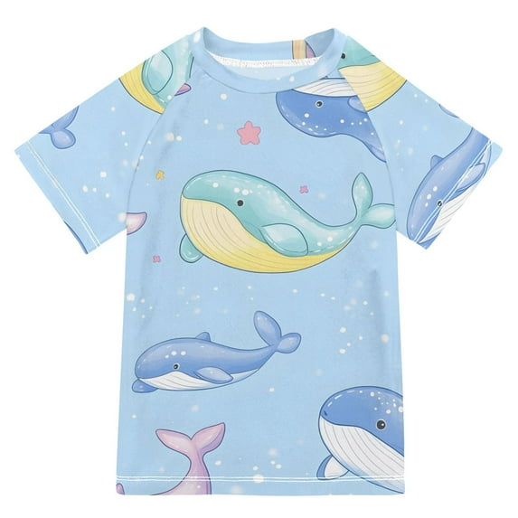FORMRS Boys Rash Guard with Short Sleeves UPF 50+ Swim Shirts Sizes 3-12T, Blue Dolphin