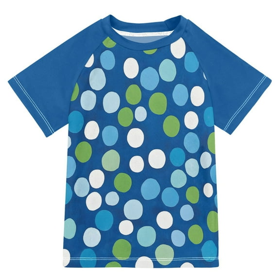 FORMRS Boys Rash Guard with Short Sleeves UPF 50+ Swim Shirts Sizes 3-12T, Blue Dots