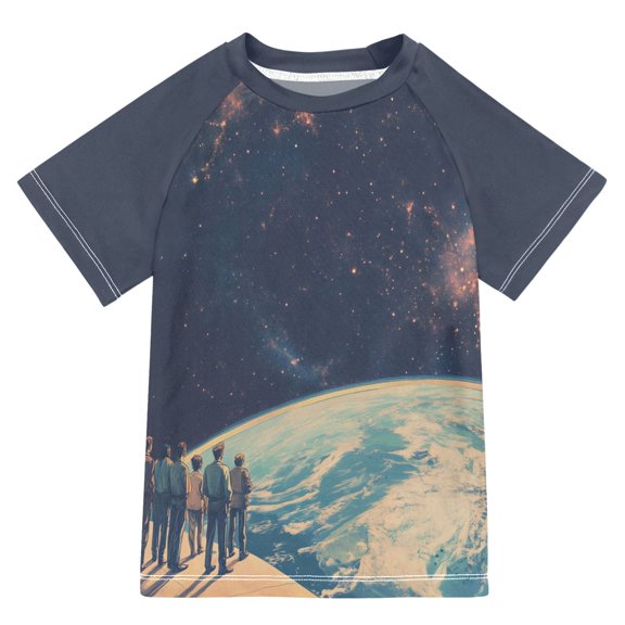 FORMRS Boys Rash Guard with Short Sleeves UPF 50  Swim Shirts Sizes 3-12T, Blue Earth