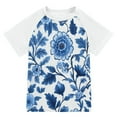 thumbnail image 1 of FORMRS Boys Rash Guard with Short Sleeves UPF 50+ Swim Shirts Sizes 3-12T, Blue Floral Pattern, 1 of 6