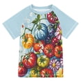 thumbnail image 1 of FORMRS Boys Rash Guard Short Sleeves Swim Shirt Quick Dry UPF 50+ Sun Protection, Sizes 3-12T, Blue Floral Tomatoes, 1 of 6