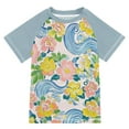 thumbnail image 1 of FORMRS Boys Rash Guard with Short Sleeves UPF 50+ Swim Shirts Sizes 3-12T, Blue Floral Wave, 1 of 6