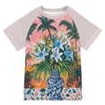 thumbnail image 1 of FORMRS Boys Rash Guard Short Sleeves Swim Shirt Quick Dry UPF 50+ Sun Protection, Sizes 3-12T, Blue Flowers, 1 of 6