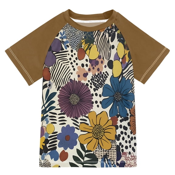 FORMRS Boys Rash Guard with Short Sleeves UPF 50  Swim Shirts Sizes 3-12T, Blue Flowers