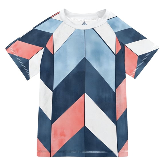 FORMRS Boys Rash Guard Short Sleeves Swim Shirt Quick Dry UPF 50+ Sun Protection, Sizes 3-12T, Blue Geometric