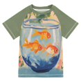 thumbnail image 1 of FORMRS Boys Rash Guard Short Sleeves Swim Shirt Quick Dry UPF 50+ Sun Protection, Sizes 3-12T, Blue Goldfish Bowl, 1 of 6