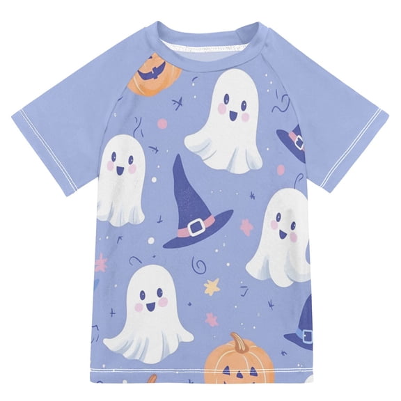 FORMRS Boys Rash Guard with Short Sleeves UPF 50 Swim Shirts Sizes 3-12T, Blue Halloween