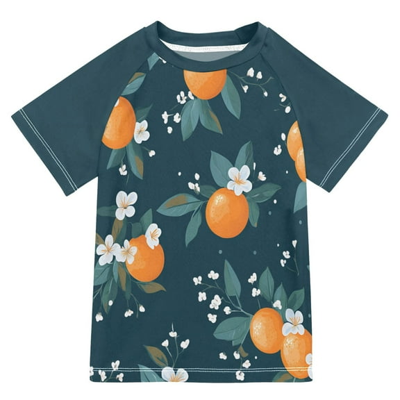 FORMRS Boys Rash Guard with Short Sleeves UPF 50  Swim Shirts Sizes 3-12T, Blue Oranges