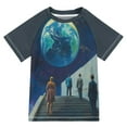 thumbnail image 1 of FORMRS Boys Rash Guard with Short Sleeves UPF 50+ Swim Shirts Sizes 3-12T, Blue Planet, 1 of 6
