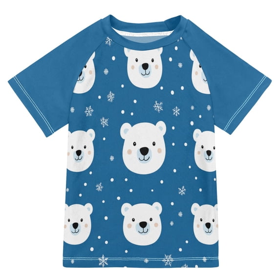 FORMRS Boys Rash Guard Short Sleeves Swim Shirt Quick Dry UPF 50+ Sun Protection, Sizes 3-12T, Blue Polar Bear