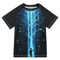 thumbnail image 1 of FORMRS Boys Rash Guard Short Sleeves Swim Shirt Quick Dry UPF 50+ Sun Protection, Sizes 3-12T, Blue Tree, 1 of 6