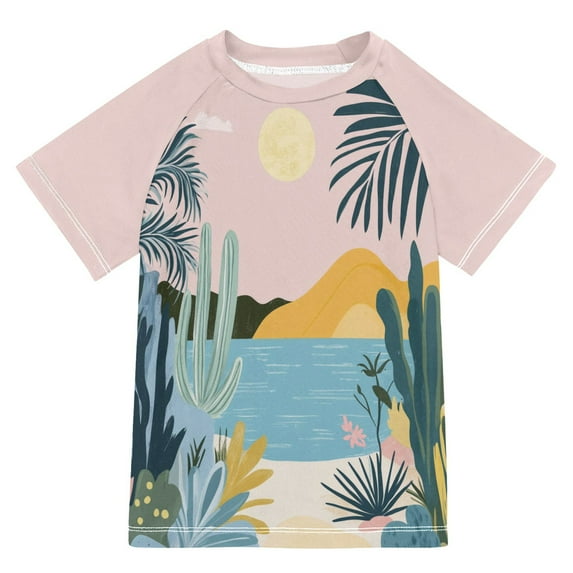 FORMRS Boys Rash Guard with Short Sleeves UPF 50+ Swim Shirts Sizes 3-12T, Boho Style Sun