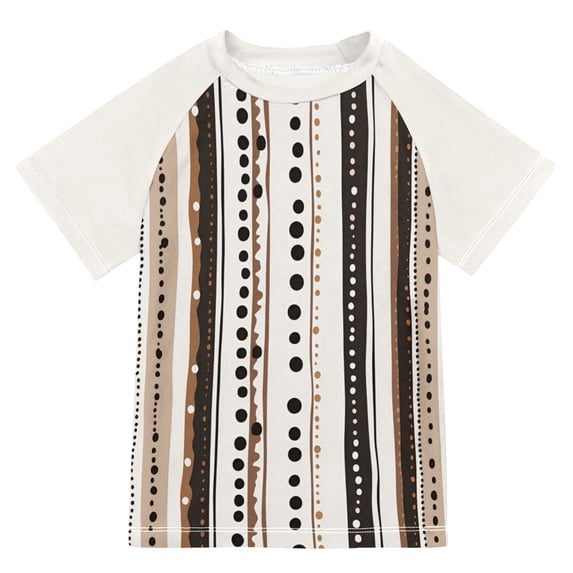 FORMRS Boys Rash Guard Short Sleeves Swim Shirt Quick Dry UPF 50+ Sun Protection, Sizes 3-12T, Brown Abstract Stripes
