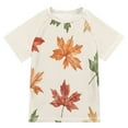 thumbnail image 1 of FORMRS Boys Rash Guard with Short Sleeves UPF 50+ Swim Shirts Sizes 3-12T, Brown Autumn Leaves, 1 of 6