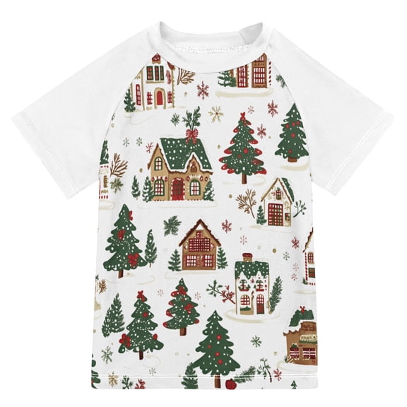 FORMRS Boys Rash Guard with Short Sleeves UPF 50  Swim Shirts Sizes 3-12T, Brown Christmas House