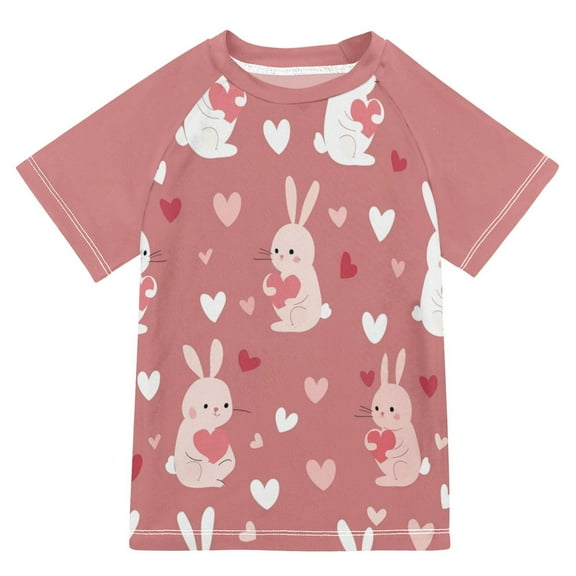 FORMRS Boys Rash Guard with Short Sleeves UPF 50  Swim Shirts Sizes 3-12T, Bunny Love Blooms