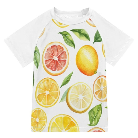 FORMRS Boys Rash Guard with Short Sleeves UPF 50+ Swim Shirts Sizes 3-12T, Candy Lemon